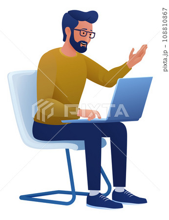 Man Using Laptop Computer Cartoon Illustrationのイラスト素材 [108810867] - PIXTA