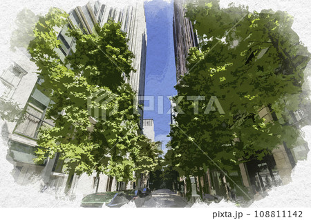 水彩画風 丸の内仲通り 東京都千代田区 水彩画風 丸の内仲通り 東京都千代田区 108811142