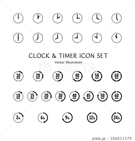 シンプルな時計とタイマーのアイコンセット シンプルな時計とタイマーのアイコンセット 108811579