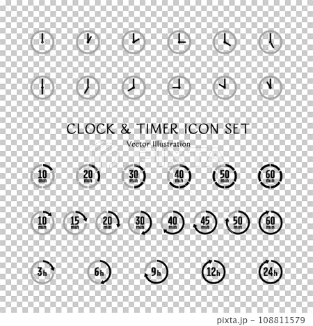 シンプルな時計とタイマーのアイコンセット シンプルな時計とタイマーのアイコンセット 108811579