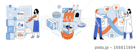 Quality control. Vector illustration. Safety checks are conducted to minimize potential risks The examination product involves comprehensive quality assessments The quality control concept emphasizes 108811804