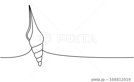 Scallop sea shell one line continuous drawing. Tropical underwater shell continuous one line illustration. Vector minimalist linear illustration. 108812019