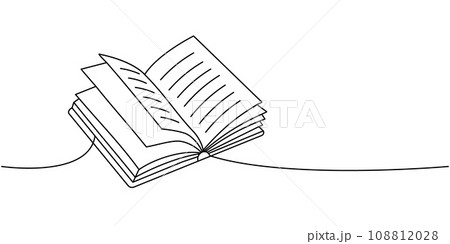 School open book one line continuous drawing. Back to school continuous one line illustration. Vector minimalist linear illustration. 108812028