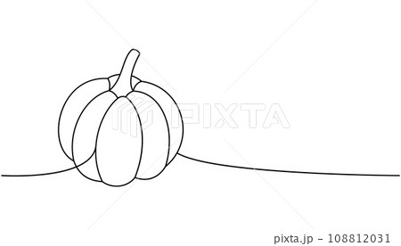 Autumn halloween pumpkin, vegetable one line continuous drawing. Halloween pumpkin continuous one line illustration. Vector minimalist illustration. Autumn halloween pumpkin, vegetable one line continuous drawing. Halloween pumpkin continuous one line illustration. Vector minimalist illustration. 108812031