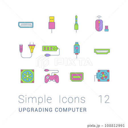 Set of Simple line Icons of Upgrading Computer Components 108812991