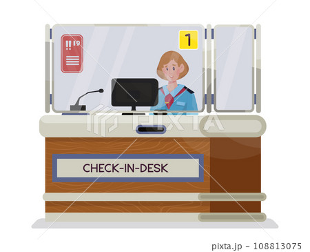 Vector cartoon illustration of check in desk or registration desk in airport. 108813075