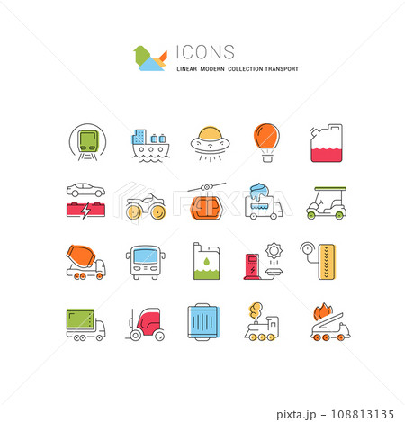 Set Vector Flat Line Icons Transport 108813135