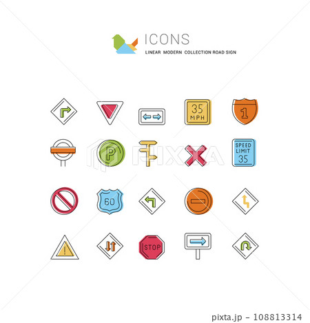 Set Vector Line Icons of Road Sign 108813314