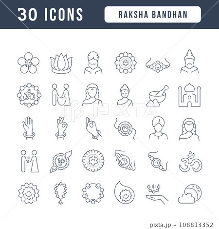 Set of linear icons of Raksha Bandhan 108813352