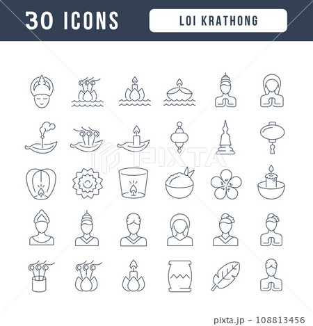 Vector Line Icons of Loi Krathong 108813456