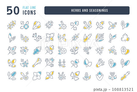 Set of linear icons of Herbs and Seasonings Set of linear icons of Herbs and Seasonings 108813521