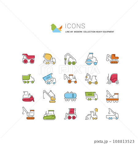 Set Vector Line Icons of Heavy Equipment. Set Vector Line Icons of Heavy Equipment. 108813523