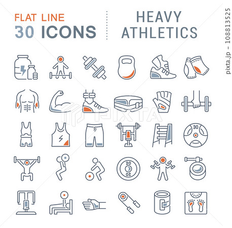 Set Vector Line Icons of Heavy Athletics. Set Vector Line Icons of Heavy Athletics. 108813525