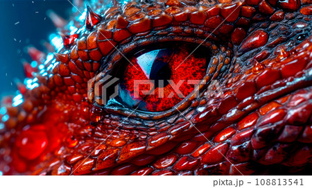 Close-up of fantasy dragon eye. Mythological evil. Dangerous creature Close-up of fantasy dragon eye. Mythological evil. Dangerous creature 108813541