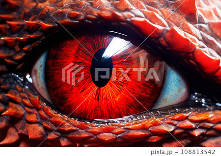 Close-up of fantasy dragon eye. Mythological evil. Dangerous creature Close-up of fantasy dragon eye. Mythological evil. Dangerous creature 108813542