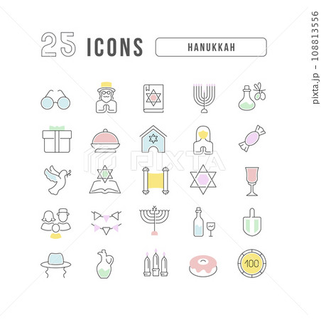 Vector Line Icons of Hanukkah 108813556