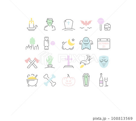 Set Vector Flat Line Icons Halloween Set Vector Flat Line Icons Halloween 108813569