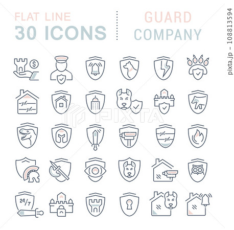 Set Vector Line Icons of Guard Company 108813594