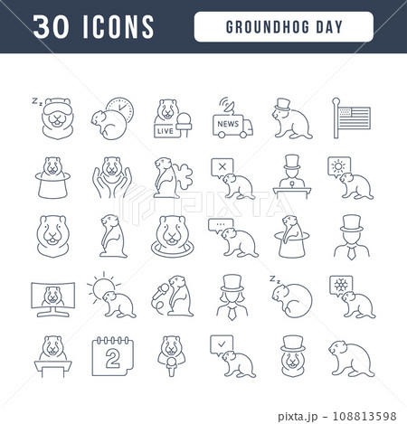 Vector Line Icons of Groundhog Day 108813598