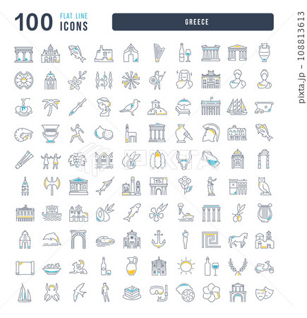 Set of linear icons of Greece 108813613