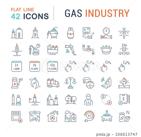 Set Vector Line Icons of Gas Industry 108813747