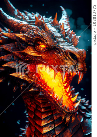 Fire Dragon On The Dark Background Chinese New 108813775   108813775 