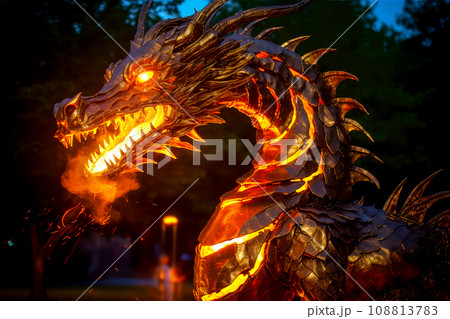 Fire Dragon On The Dark Background Chinese New 108813783   108813783 