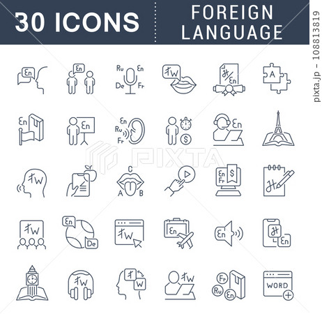 Set Vector Line Icons of Foreign Language. Set Vector Line Icons of Foreign Language. 108813819