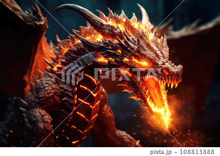 Fire dragon on the dark background. Chinese New - Stock