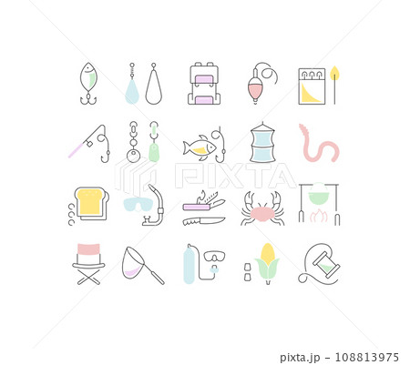Set Vector Flat Line Icons Fishing 108813975