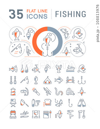 Set Vector Flat Line Icons Fishing 108813976