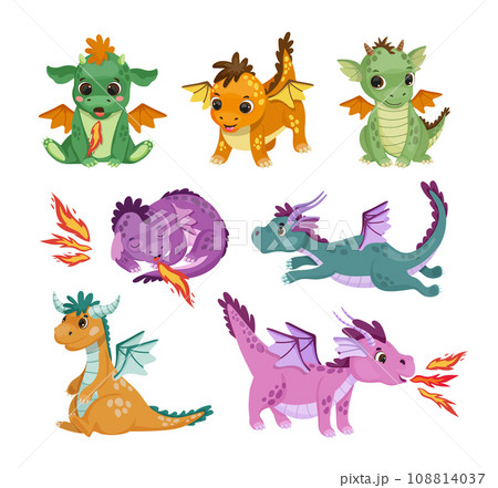 Collection of Dragons in Cartoon Style Collection of Dragons in Cartoon Style 108814037