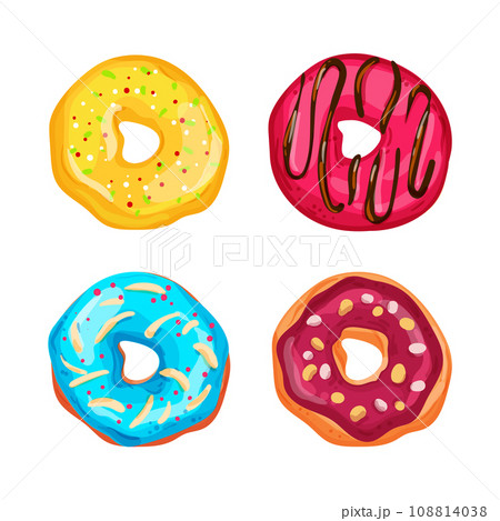 Collection of vector illustrations of bright and appetizing donuts 108814038