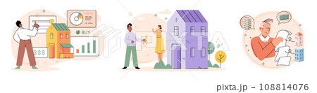 Buying and choosing housing. Vector illustration The buyer made informed decision based on investment potential The purchase residential property was significant milestone The business expanded 108814076
