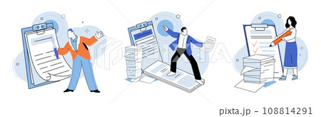 Paperwork. Vector illustration. Email communication is relied upon to streamline paperwork-related tasks Managing finance entails handling sensitive and critical documents The career journey involves Paperwork. Vector illustration. Email communication is relied upon to streamline paperwork-related tasks Managing finance entails handling sensitive and critical documents The career journey involves 108814291