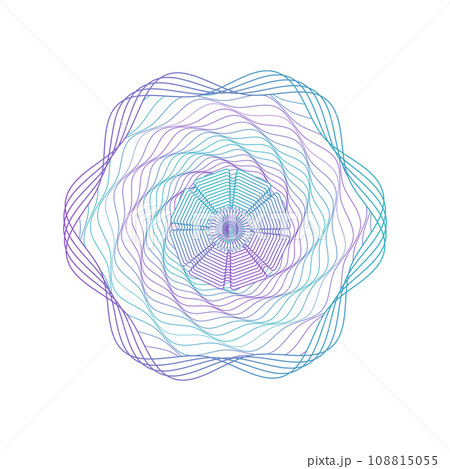 Guilloche rosette element for certificate, diploma, voucher, currency and money design, banknote. All lines and color are easy editable. Grid certificate element single isolated vector element. Guilloche rosette element for certificate, diploma, voucher, currency and money design, banknote. All lines and color are easy editable. Grid certificate element single isolated vector element. 108815055