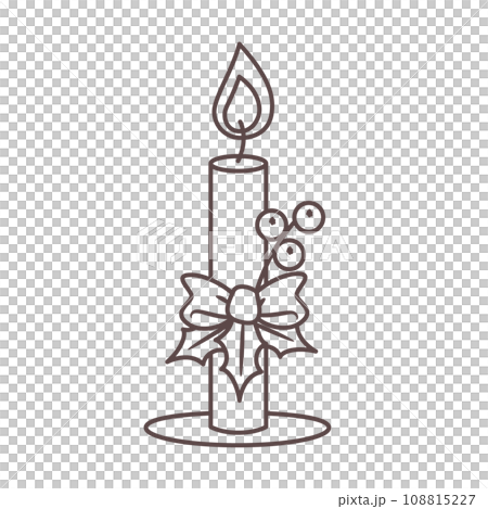 Outline Christmas candle with holly berry and bow Outline Christmas candle with holly berry and bow 108815227