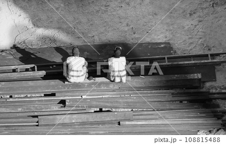 Kiev, Ukraine March 13, 2019: Workers - zero-cycle construction of the foundation of an entertainment center Kiev, Ukraine March 13, 2019: Workers - zero-cycle construction of the foundation of an entertainment center 108815488