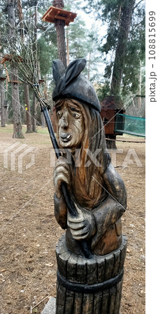 Kiev, Ukraine January 11, 2021: Fairy tale characters in the park made of wood Kiev, Ukraine January 11, 2021: Fairy tale characters in the park made of wood 108815699