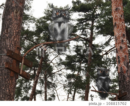 Kiev, Ukraine January 11, 2021: Fairy tale characters in the park made of wood Kiev, Ukraine January 11, 2021: Fairy tale characters in the park made of wood 108815702