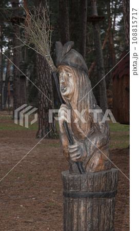 Kiev, Ukraine January 11, 2021: Fairy tale characters in the park made of wood Kiev, Ukraine January 11, 2021: Fairy tale characters in the park made of wood 108815717
