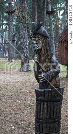 Kiev, Ukraine January 11, 2021: Fairy tale characters in the park made of wood Kiev, Ukraine January 11, 2021: Fairy tale characters in the park made of wood 108815719