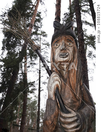 Kiev, Ukraine January 11, 2021: Fairy tale characters in the park made of wood Kiev, Ukraine January 11, 2021: Fairy tale characters in the park made of wood 108815724
