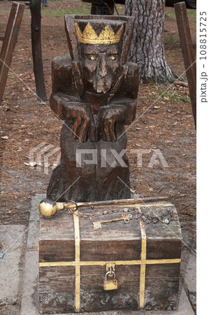 Kiev, Ukraine January 11, 2021: Fairy tale characters in the park made of wood Kiev, Ukraine January 11, 2021: Fairy tale characters in the park made of wood 108815725