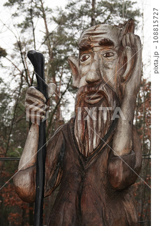 Kiev, Ukraine January 11, 2021: Fairy tale characters in the park made of wood Kiev, Ukraine January 11, 2021: Fairy tale characters in the park made of wood 108815727
