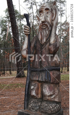 Kiev, Ukraine January 11, 2021: Fairy tale characters in the park made of wood Kiev, Ukraine January 11, 2021: Fairy tale characters in the park made of wood 108815728