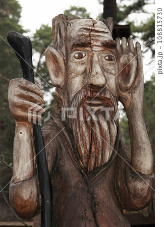 Kiev, Ukraine January 11, 2021: Fairy tale characters in the park made of wood Kiev, Ukraine January 11, 2021: Fairy tale characters in the park made of wood 108815730