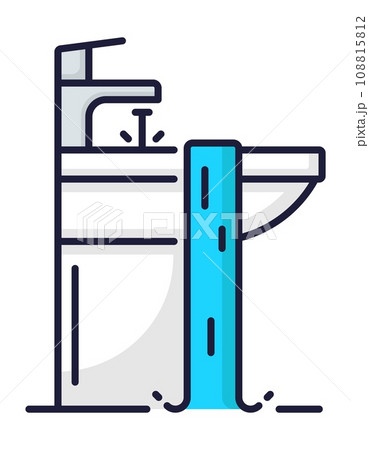 Color plumbing service icon, sink faucet repair from leakage in bathroom or toilet, vector outline sign. Plumber service icon for home water pipe plumbing, house bath sink fix and sewerage maintenance 108815812