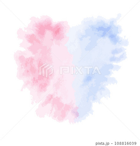 Heart Watercolor Stain. Vector illustration of paint spot of blue and pink colors. Hand drawn isolated splash texture. Brush stroke painting in pastel colors. For cards at the gender reveal party 108816039