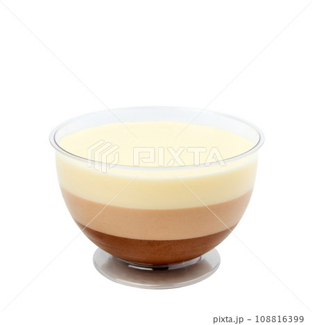 Dessert made from three layers of chocolate mousse isolated on white 108816399
